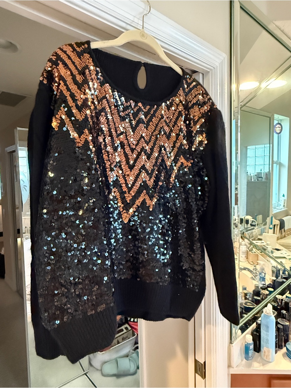 Black Sequin Chevron Women's Sweater